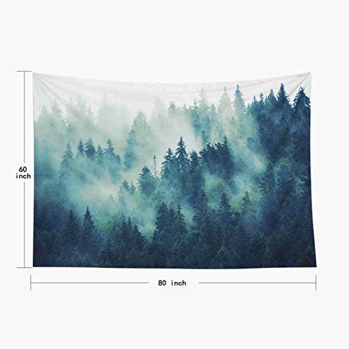 EMMTEEY Forest Tapestry Wall Hanging 80x60 Inch - Green Misty Pine Tree Nature Wall Art, Large Tapestries for Bedroom Living Room Dorm Office Home Decor
