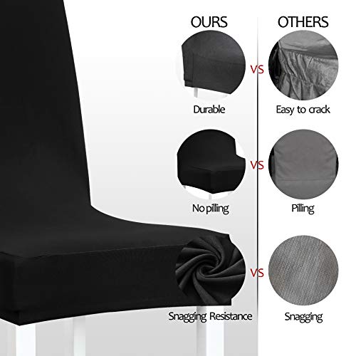 Obstal Black Stretch Spandex Dining Room Chair Covers ?Set of 4 Universal Removable Washable Chair Seat Slipcovers Protector for Kitchen, Ceremony, Wedding, Banquet, Hotel and Party