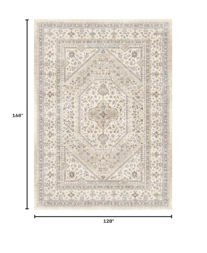 10x14 Washable Area Rug for Living Room - Non-Slip Vintage Rugs Beige Gray