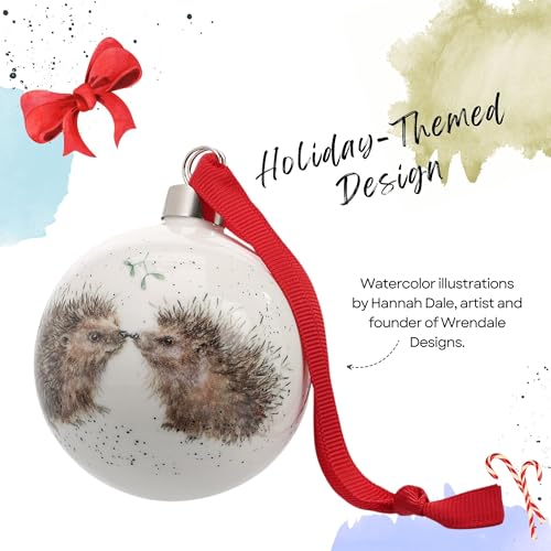 Portmeirion Royal Worcester Christmas Tree Ornament - Personalized Holiday Bauble with Hedgehog Motif, Fine Bone China Festive Holiday Decorations, Whimsical Animal Theme for Seasonal Home Decor