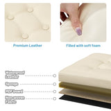 Bsketa Storage Ottoman Bench,17 Inch Folding Leather Foot Rest Stool, Beige