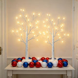 HipTree 2-Pack Lighted Patriotic Christmas Fall Halloween Tree Decorations Indoor, 2ft Birch Tree with LED Lights, Small Tabletop Easter Valentines Day Mothers Day Tree with Lights,Battery- Powered