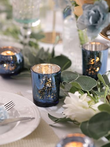 12PCS Assorted Blue Votive Candle Holders, Mercury Tealight Candle Holder Glass