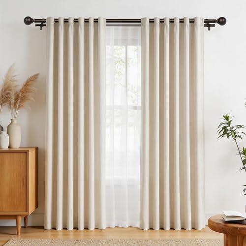 KAMANINA 1 Inch Bronze Double Curtain Rod 66 to 120(5.5-10Feet), Telescoping Splicing Drapery Rods for Windows 54 to 115 Inches, Window Curtain Rod with Round Finials