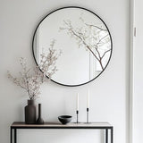 Oruii Round Mirror, Black Round Mirror 24 inch, Circle Wall Mirrors Metal Frame, Black Circular Mirrors for Bathroom, Wall, Living Room, Entryway, Hallway, Vanity, Rustic