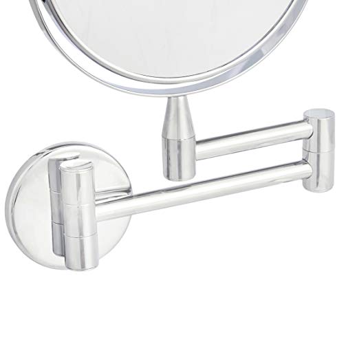 Amazon Basics Wall Mount Round Vanity Mirror with 360° Rotation, Double Sided, 1X/5X Magnification, Adjustable, 12.8"L x 10"W, Chrome