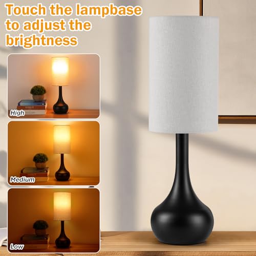 Touch Bedside Lamp for Nightstand,3-Way Dimmable,Space Saving & No Assembly Required, Upgraded Small Droplet Vintage Black Table Lamp for Bedroom, Living Room (2700K LED Bulb Included)