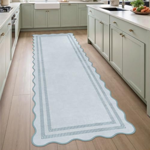 Washable Runner Rug 2.6x8 Kitchen Hallway Scalloped Rugs