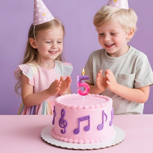 K-pop Pink Purple Number Birthday Candle – Trendy Cake Decoration for Themed Parties, Sparkly Gradient Cake Topper for Girls Birthday Party Decoration for Teens（Number 5）