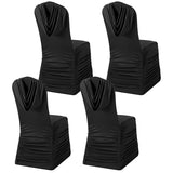 Fanfanwin 4 Pcs Black Chair Covers Ruched Swag Back Stretch Spandex Fitted Banquet Chair Covers with Foot Pockets for Wedding & Event Decor