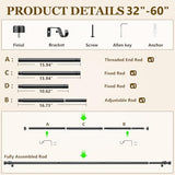 Curtain Rods for Windows 32-60 Inch, 1 Inch Adjustable Black Curtain Rod Set with Brackets, Easy Install