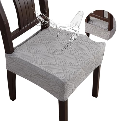 Waterproof Stretch Seat Covers,Dining Room Chair for 4 Set Removable Washable Chair Slipcover Protectors,Rear Covers,Light Grey