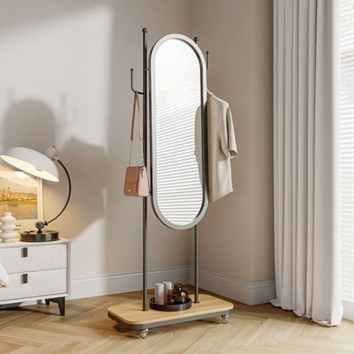 Decorative Household Dressing Mirror and Hanger Integrated Simple Modern Bedroom Living Room Floor-Standing Mobile Full-Length for Living Room(Black)