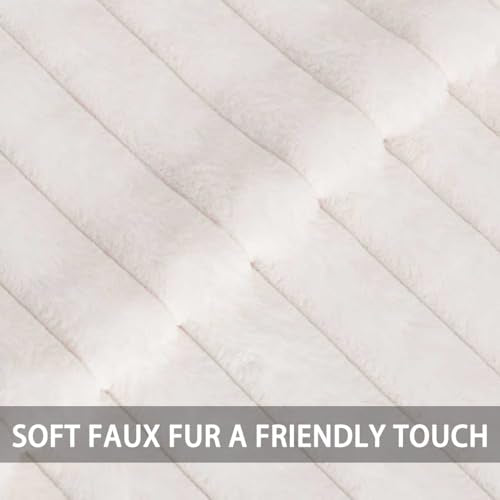 Aegero Pack of 2 Faux Fur Christmas Throw Pillow Covers 18x18 Inch, Soft Plush Striped Neutral Couch Pillow Cover, with Velvet Back Modern Home Decor for Sofa Living Room Couch Bed Cream White