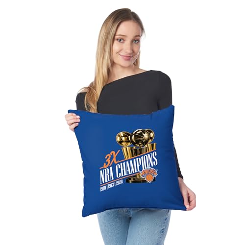 Northwest New York Knicks 2026 NBA Champions Multi-Champs Double-Sided Printed Throw Pillow, Soft Decorative Polyester Fan Cushion, Couch Bed or Game Room Decor, 18 x 18 in