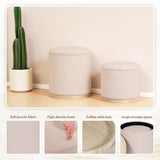 Round Storage Ottoman Set of 2, Beige Boucle Stools with Tray