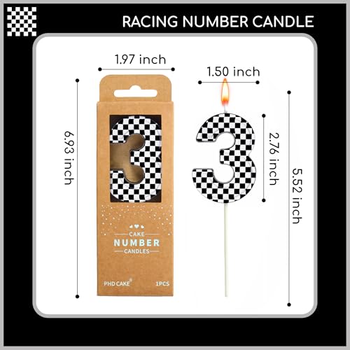 PHD CAKE 2.76 Inch Number 3 Racing Birthday Candles, Cool Racing Themed Number Candles, Cake Number Candles, Party Celebration, Style Candle