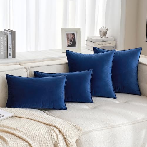 MIULEE 18x18 Inch Pack of 2 Throw Pillow Inserts 100% Virgin Fiber Filling Bundle Navy Blue Velvet Throw Pillow Covers Decorative for Livingroom Bedroom Sofa Couch Bed