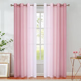 Purainbow Pink Ombre Chiffon Sheer Curtains 84 Inch Long for Living Room Bedroom Decor, Crinkle Gradient Semi Voile Grommet Top Window Curtain Drapes for Girls Room, Garden, Yard, Set of 2 Panels