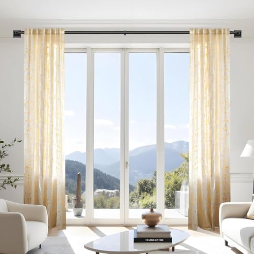 Black Curtain Rods for Windows 48-90Inch(4-7.5ft) Heavy Duty Wrap Around Blackout Curtain Rods,Adjustable Room Darkening Drapery Rod for Bedroom, Living Room, Sliding Door & Outdoor Patio