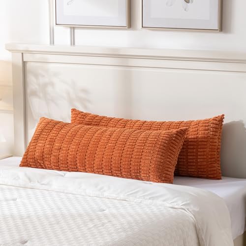 Fancy Homi Decorative Throw Pillow Covers for Bed Couch Bedroom Bench, Soft Corduroy Solid Pillow Case, Rustic Farmhouse Boho Room Decor,36" x 14" (Pack of 1),Burnt Orange