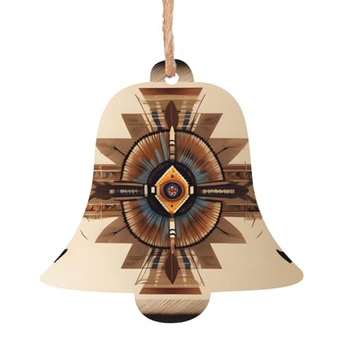 Native American Painting Wooden Ornaments Bell Shape 6 PCS - Holiday Hanging Decorations for Home and Party Decor