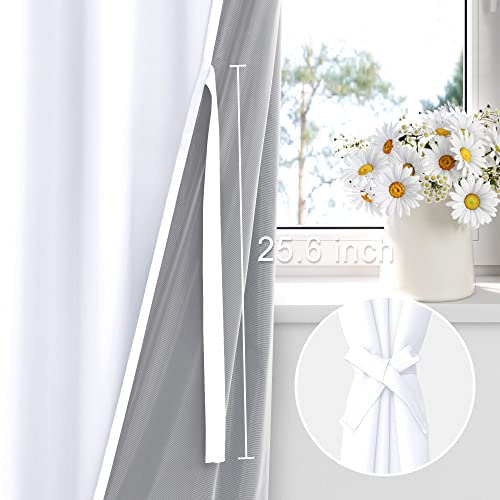XWZO 100% Blackout Curtains 63 Inches Length with Tiebacks- Full Shade Window Drapes Thermal Insulated Double Layer with Black Liner for Bedroom/Living Room, Grommet Top, White, W52 x L63, Set of 2