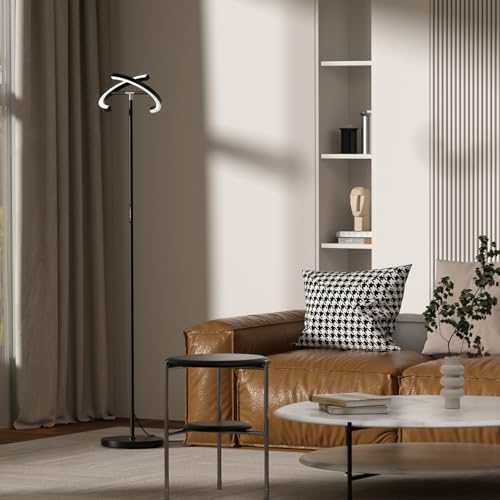 LED Floor Lamp - Rotatable Standing Lamp with Touch & Remote Control, 3000-6000K, 22W Modern Floor Reading Light, Dimmable Corner Uplighter for Living Room Bedroom Office, Black