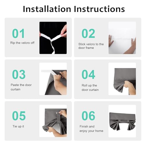 WdFour Privacy Blackout Tie Up French Door Curtain. | 25×40 Inch dark gray single panel curtain, easy install washable fabric for front door, sidelights, entryway and living room.