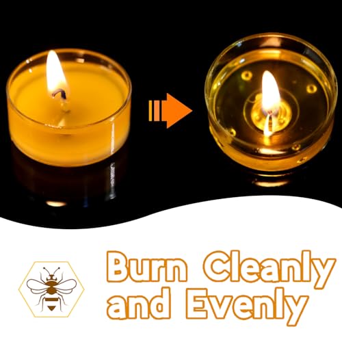 36 Packs Beeswax Tealight Candles- 4 Hour Burn Time Beeswax Candles Burn Evenly and Clean Bees Wax Candles Bulk Smokeless Beeswax Tea Lights for Relaxing Air Purification