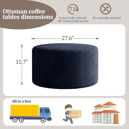 Coffee Table Round Ottoman, Oversized Footrest for Couch with Removable Cover Large Floor Seating for Adults Ottomans Coffee Tables for Living Room No Assembly