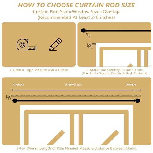 Curtain Rods for Windows 66 to 120 Inches 1 Inch Diameter Adjustable Drapery Rod Decorative Single Window Curtain Rods with Classic Finials, Gold