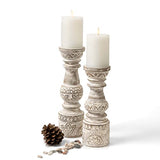 Kurrajong Farmhouse Candle Holders - Boho Set of 2 Tall Candle Stands | Decorative Wood 10" and 12" high | White Washed Candle Holders for Pillar Candles