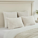 FUTEI Pack of 2 Fluffy Faux Fur Throw Pillow Covers 18x18 Inch Elegant Striped Textured Decorative Cushion Cases Modern Accent Pillow for Couch Bed Living Room, Cream White