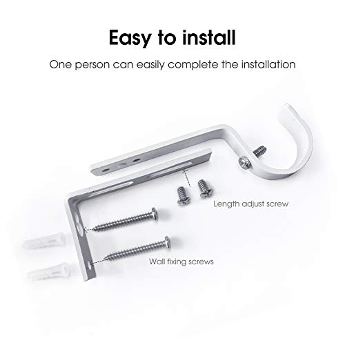 IHRDNNR Curtain Rod Holders Heavy Duty Adjustable Rod Brackets for 7/8 or 1 Inch Rods, Set of 3 (White)