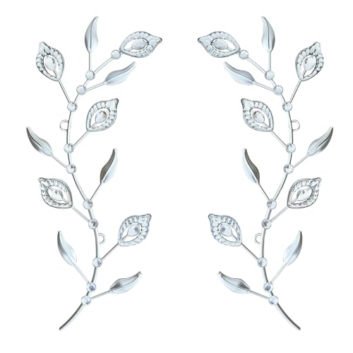 sxnzequnze 2 Set Metal Tree Leaf Wall Art for Home Decor Living Room Bedroom Dining Room Bling Rhinestone, 3D, Iron Branch Hanging Leaf Sculpture Art Pieces -Silver 16.5in*6.7in