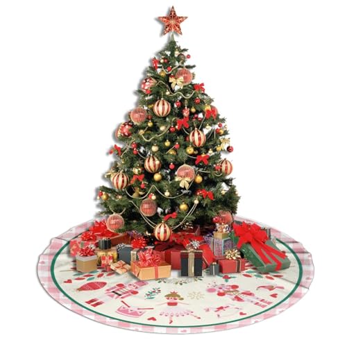 Cute Nutcracker Christmas Tree Skirt 36" Christmas Pink Nutcracker Tree Skirts Santa Mat for Mini Small Pencil Big X-Mas Tree Farmhouse Ornaments Decorations