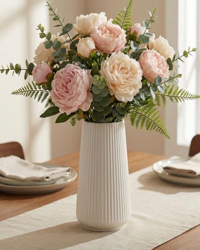 White Ceramic Vase, 8 Inch Flower Vases for Pampas Grass and Dried Flowers, Modern Vase for Living Room Table, Kitchen Shelf, Wedding Centerpiece Decor