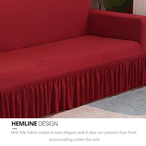 Armless Futon Slipcover with Ruffle Skirt Solid Color Milk Silk Futon Couch Cover Stretch Futon Sofa Bed Cover -Blue-2 Seater (145-185cm