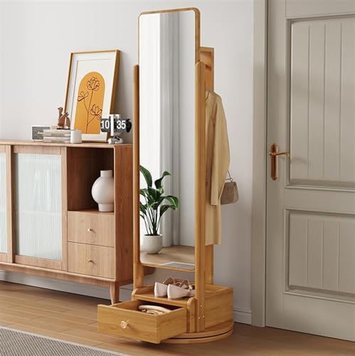 Full Body Mirror, Full-Length Mirror, Floor-to-Ceiling Mirror, Home Bedroom, rotatable Storage, Fitting Mirror with Hanger, Integrated Dressing Mirror,Bedroom Furniture