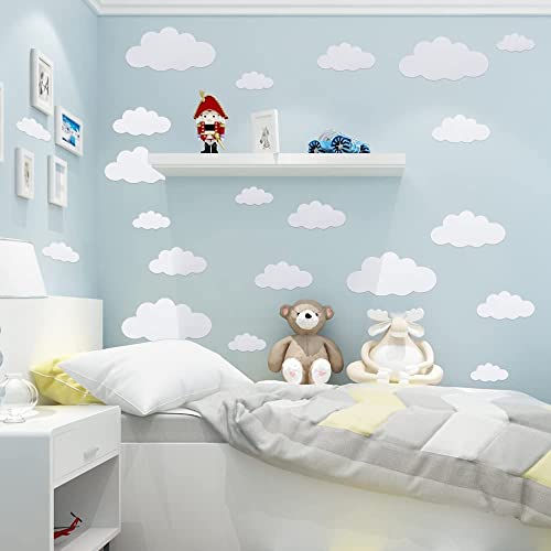 31pcs Big Clouds Vinyl Wall Decals DIY Wall Sticker Removable Wall Art Decor 4-10 inch for Living Room Nursery Kids Room(White)