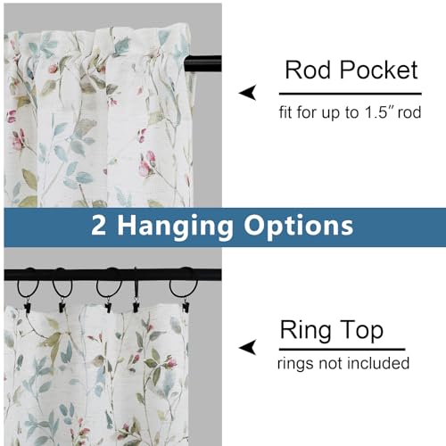 Chyhomenyc Roman Linen Blend Curtains 45 Inch Length 2 Panels, Light Filtering Soft Airy Leaf Floral Printed Rod Pocket Textured Window Treatment Drapes for Living Room Bedroom, 38Wx45L Inch, 2 PCS