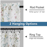 Chyhomenyc Roman Linen Blend Curtains 45 Inch Length 2 Panels, Light Filtering Soft Airy Leaf Floral Printed Rod Pocket Textured Window Treatment Drapes for Living Room Bedroom, 38Wx45L Inch, 2 PCS