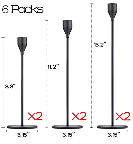 Matte Black Taper Candle Holder Set of 6, Tall Candlestick Holders