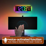 YISILE 16 Inch RGB LED Digital Wall Clock - 8 Color Display, 6 Night Light Modes, Bluetooth Auto Time Sync, Sound Wake-Up, Dual Alarm, Auto DST, Remote Dimmer for Bedroom, Living Room & Gaming Room