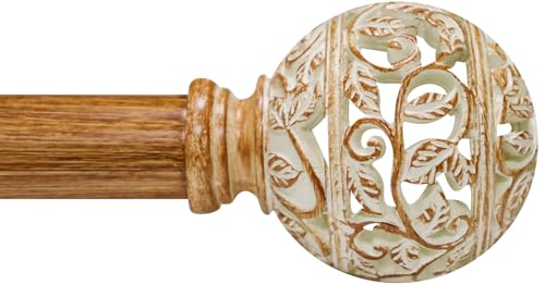 Boho Wood Curtain Rods For Windows 48 to 84 Inches, 1 Inch Heavy-Duty Adjustable Decorative Curtain Rods With Branches Leaves Hollow Finials for Bedrooms and Living Rooms In Farmhouses.