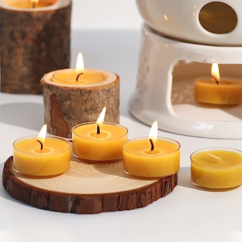 36 Packs Beeswax Tealight Candles- 4 Hour Burn Time Beeswax Candles Burn Evenly and Clean Bees Wax Candles Bulk Smokeless Beeswax Tea Lights for Relaxing Air Purification
