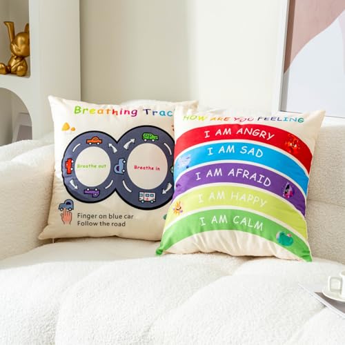 B BBPM Classroom Must Haves Throw Pillow Covers Set of 2 - Calming Corner School Counselor Office Mental Health Pillow Decor Calm Down Corner Items for Home Kids Dutch Velvet 18x18 Inch