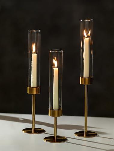 NUPTIO Candlestick Holders for Table Centerpiece, Set of 3 Gold Decor