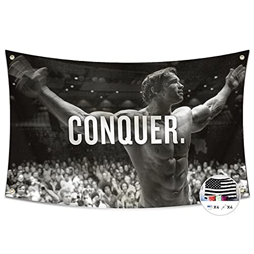 Probsin Conquer Flag 3x5 Ft Gym Motivation Funny Fitness Poster Cool Man Cave Wall Decor for College Dorm Room Decoration,Bedroom,Outdoor,Parties,Gift,Indoor,Ceiling,Garage